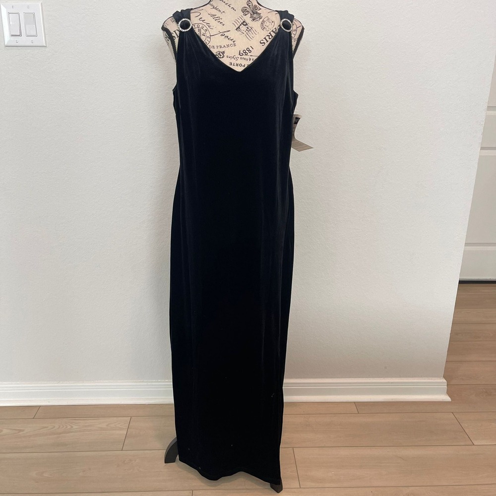 Fashion Bug Black Velvet Maxi Dress BLazerSet Plus Size XL - Picture 2 of 15